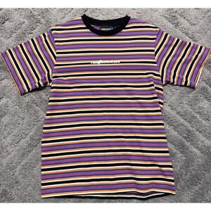 The Hundreds Men Shirt Medium Pink Striped Logo Embroidered Short Sleeve